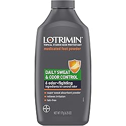 Lotrimin Daily Sweat & Odor Control Medicated Foot Powder, Topical Starch Skin Protectant, 6 Odor-Fighting Ingredients to Control Odor, 6.25 Ounce 177 Grams Bottle