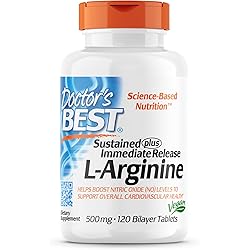 Doctor's Best Sustained Plus Immediate Release L-Arginine, Non-GMO, Vegan, Gluten & Soy Free, 500 mg, 120 Count