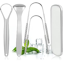 Tongue Scraper, MORGLES 4Pcs Tongue Scrapers for Adults Kids Medical Grade Metal Tongue Scraper Cleaner with Case Great for Oral Hygiene Reduce Bad Breath