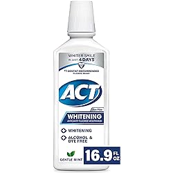 ACT Whitening Anticavity Fluoride Mouthwash 16.9 fl. oz. with Zero Alcohol, Dye Free, Gentle Mint