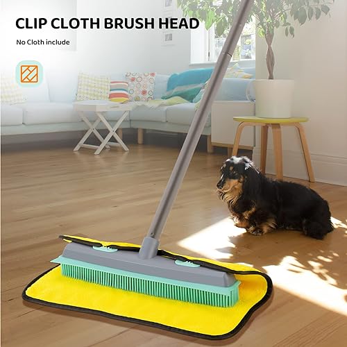 Conliwell Rubber Broom Carpet Rake for Pet Hair, Fur Remover Broom with Squeegee, Portable Detailing Lint Remover Brush, Pet Hair Removal Rubber Broom and Brush for Fluff Carpet, Hardwood Floor