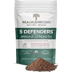 Organic 5 Defenders Immune Support Mushroom Extract Powder 45 Day Supply with Vegan Chaga, Shiitake, Maitake, Turkey Tail, Reishi Mushroom