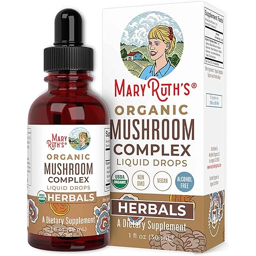 USDA Organic Mushroom Complex by MaryRuth's | Herbal Liquid Drops | Immune Support, Cognitive Function, Stress Relief, Overall Wellness | Non-GMO, Vegan, Alcohol Free Tincture | 1 oz, 30 Servings