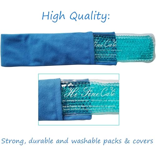 Reusable Perineal Cooling Pad for Postpartum & Hemorrhoid Pain Relief, Hot & Cold Packs for Women After Pregnancy and Delivery, 2 Ice Pack and 3 Cover Blue