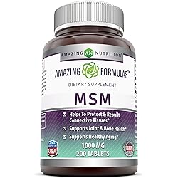 Amazing Formulas MSM Dietary Supplement 1000 mg 200 Tablets Non-GMO,Gluten Free -Promotes Joint Health, Detoxification, Supports Healthy Hair, Skin and Nails, Promotes Energy