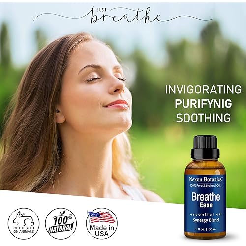 Breathe Essential Oil Blend 30 ml - Pure, Natural Breath Easy Essential Oil from Eucalyptus, Peppermint, Rosemary, Niaouli - Helps Ease Sinus, Colds, Cough, and Congestion - Nexon Botanics