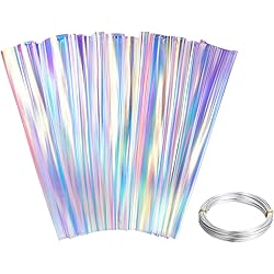 Iridescent Film Paper 39 x 197 Inches Iridescent Cellophane Wrapping Paper Rainbow Cellophane Paper with Aluminum Wire for Holiday DIY Craft Wrapping or Basket Filling
