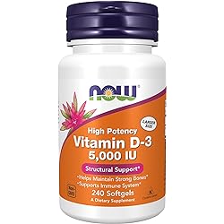 NOW Supplements, Vitamin D-3 5,000 IU, High Potency, Structural Support, 240 Softgels