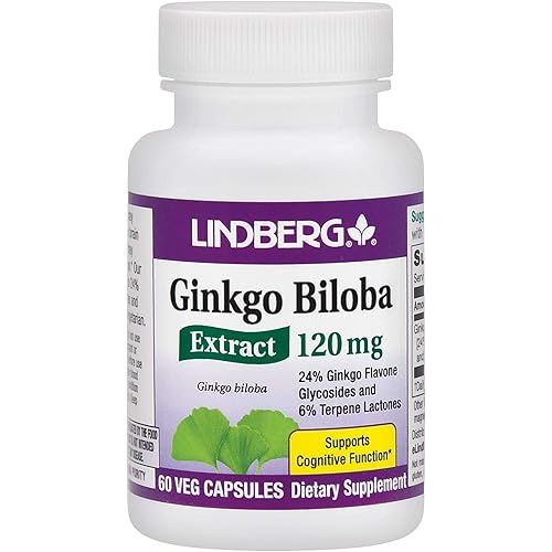 Lindberg Ginkgo Biloba Extract 120 Mg, 60 Vegetarian Capsules - Standardized to 24% Ginkgo Flavone Glycosides and 6% Terpene Lactones
