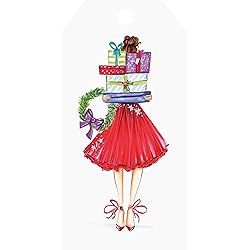 Graphique Girl Red Skirt Holiday Single Gift Tags 16 Tags, 2.5” x 5” – Includes Bakers Twine, Embellished with Clear Glitter, Perfect for Personalizing Gift Bags and Seasonal Favors