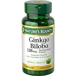 Nature’s Bounty Ginkgo Biloba Capsules 120mg, Memory Support Supplement, Supports Brain Function and Mental Alertness, 100 Capsules