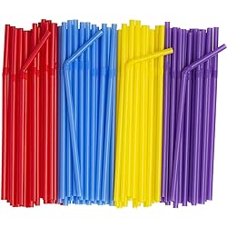 500 Count] Flexible Disposable Plastic Drinking Straws - 7.75" High - Assorted Colors