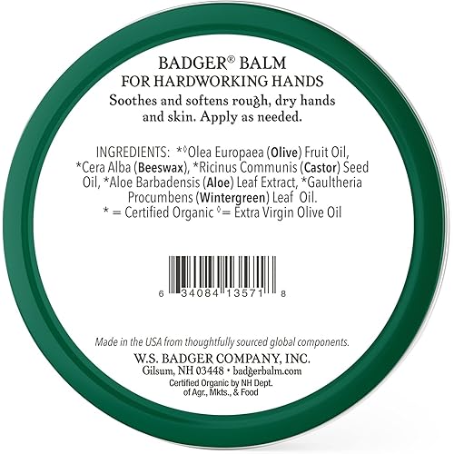 Badger - Hardworking Hands Healing Balm, Aloe Vera & Wintergreen, Working Hand Balm, Balm, for Dry Hands, Hand Moisturizer Balm, Certified Organic Hand Balm, Hand Repair Balm, 2 oz 2 Pack