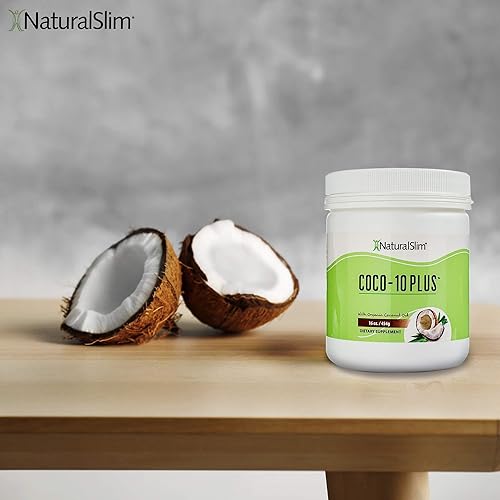 NaturalSlim Coco-10 Plus – Blend of Organic Coconut Oil & Coenzyme Q10 Co Q 10, Ubiquinone | Improves Health, Helps Boost Energy, and Thyroid Support | Mix with Shake, Coffee | No Flavor, 16oz