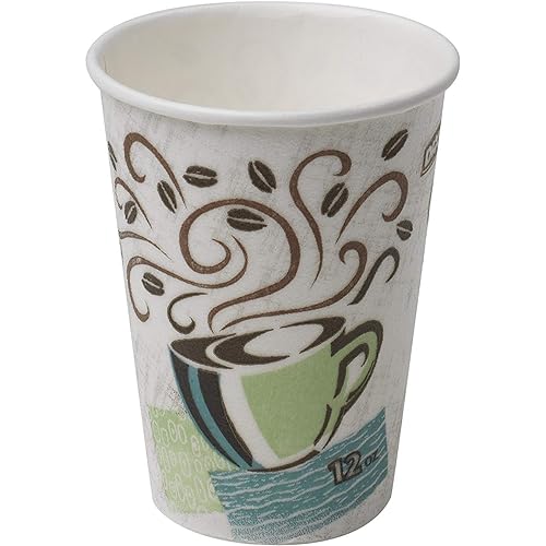 Dixie PerfecTouch WiseSize Coffee Design Insulated Paper Cup, 12oz Cups and Lids Bundle 12 oz, 50 Cups, 50 Lids
