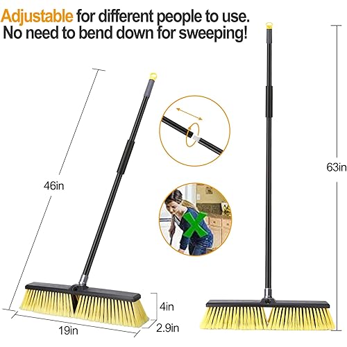 18 inches Push Broom Outdoor- Heavy Duty Broom with 63" Long Handle for Deck Driveway Garage Yard Patio Concrete Floor Cleaning