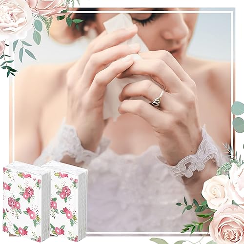 100 Pack 1000 Pcs Travel Size Tissues Bulk 3 Ply PInk Red Floral Small Mini Tissues Pack Individual Facial Tissues Pocket Tissue Packs for Wedding Graduation Housewarming Ceremony Graduation