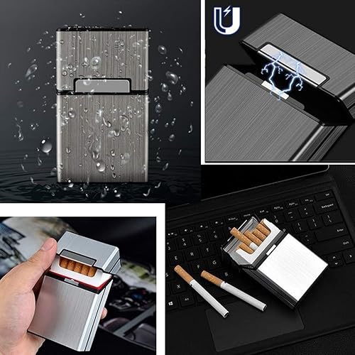 Cigarette Case Brushed Metal Cigarette Case with Magnetic Switch Flip Closure,20 Capacity 2 Pack