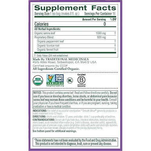 TRADITIONAL MEDICINALS Smooth Move Peppermint, 16 Count 3 Pack