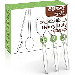Dipoo 6.8'' Clear Plastic Spoons Heavy Duty with Heat Resistant & BPA Free, Solid and Durable Plastic Cutlery, Premium Disposable Spoons for Party Supply84 Count