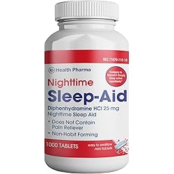 Health Pharma Nighttime Sleep-Aid, Diphenhydramine HCL Caplets, 25 mg Blue, 1000 Count