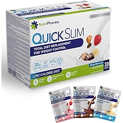 Quick Slim Meal Replacement Shake for Weight Loss, 30 Servings, 20g Protein, 27 Vitamins & Minerals, Dietary Fiber, Low Carb, Gluten Free