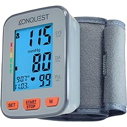 Konquest KBP-2910W Automatic Wrist Blood Pressure Monitor - Accurate - Adjustable Cuff, Large Screen Display - Portable Case - Irregular Heartbeat Detector - Tensiometro