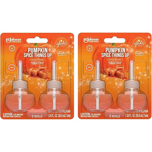 Glade PlugIns Refills Air Freshener, Scented and Essential Oils Pumpkin Spice Things Up, 4 Oil Refills