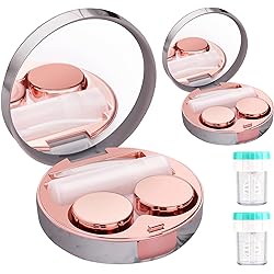 TreaHome 2 Pack Contact Lens Case, Leak-Proof Contact Case Travel with Cleaner Washer Holder Tweezers, Remover Tool Solution Bottle for Outdoor Daily Use Rose Gold