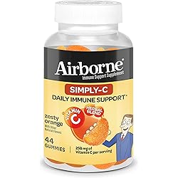 Airborne Vitamin C 250mg per serving – Simply C Zesty Orange Gummies 44 count in a box, Gelatin Free Daily Immune Support Supplement With Vitamin C, Antioxidant