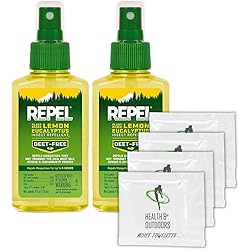 Repel Plant-Based Lemon Eucalyptus Insect Repellent, Pump Spray, 4-Ounce2 Count W 4 HAO Moist Towelettes