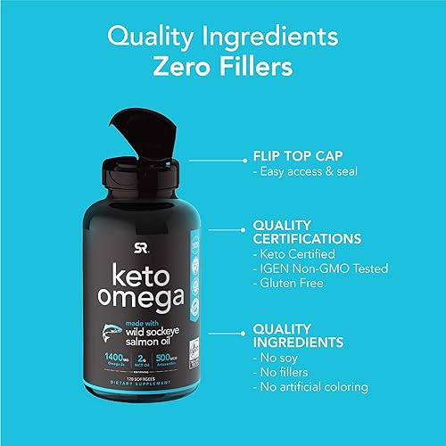 Keto Omega Fish Oil with Wild Sockeye Salmon, Antarctic Krill Oil, Astaxanthin & Coconut MCT Oil ~ 1200mg of EPA & DHA per Serving ~ Keto Certified & Non-GMO Verified 120 softgels