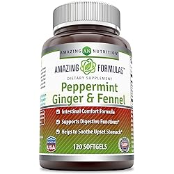 Amazing Formulas- Peppermint, Ginger and Fennel Dietary Supplement - 363 Milligrams - 120 Softgels Non-GMO,Gluten Free - Supports Digestive Functions - May Soothe Upset Stomach