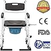 Homguava Bedside Commode Wheelchair, 4 in 1 Shower Commode Chair Rolling Transport Chair Toilet with Arms for Seniors and Disabled Weight Capacity 350lbs, Black