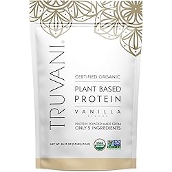 Truvani Plant Based USDA Certified Organic Protein Powder, Vanilla, 20.9oz 1pk, 20 Servings