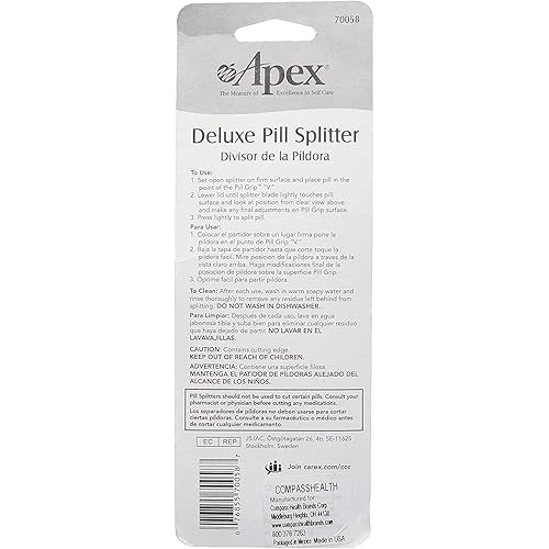 Apex Deluxe Pill Splitter - Pill Splitter With Retracting Blade Guard - For Cutting Small Pills or Large Pills , Tablets