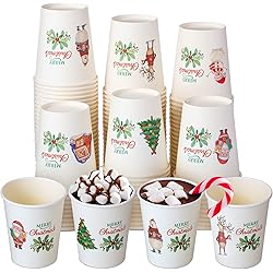 120 Pcs 9 oz Christmas Cups Xmas Santa Claus Snowman Christmas Tree Polar Bear Elk Paper Cups Christmas Party Supplies Disposable Coffee Tea Cups Hot Cold Drink Paper Cups for Kids Adults Holidays