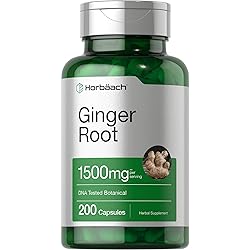 Ginger Root Capsules 1500 mg | 200 Count | DNA Tested, Non-GMO, Gluten Free | Ginger Root Extract | by Horbaach