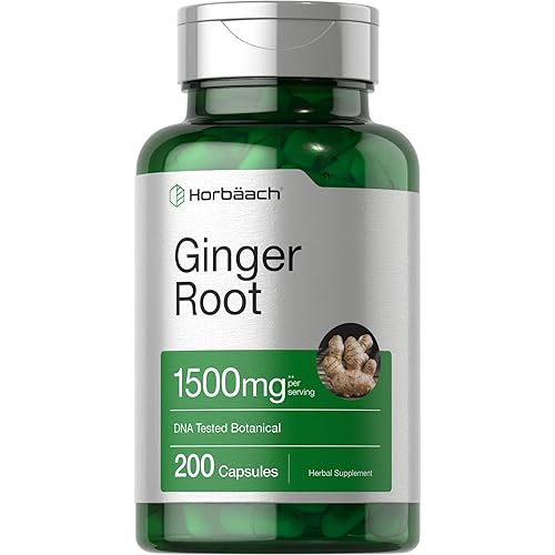 Ginger Root Capsules 1500 mg | 200 Count | DNA Tested, Non-GMO, Gluten Free | Ginger Root Extract | by Horbaach
