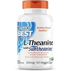 Doctor's Best L-Theanine Contains Suntheanine, Helps Reduce Stress & Sleep, Non-GMO, Gluten Free, Vegan, 150 mg DRB-00197, 90 Count