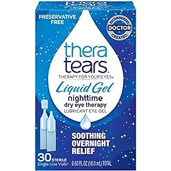 TheraTears Nighttime Therapy Lubricant Eyedrops for Dry Eyes, Preservative Free, Single-Use Vials, Clear, 30 Count, 0.6 Fl Oz