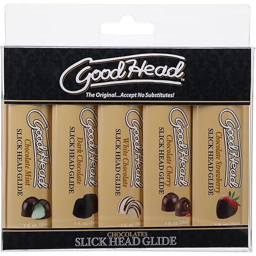 Doc Johnson GoodHead - Slick Head Glide - Chocolates - Chocolate Mint, Dark Chocolate, White Chocolate, Chocolate Cherry, Chocolate Strawberry - 5 x 1 fl. oz. 5 X 29ml