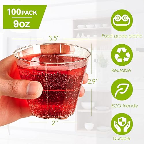 100 Pack 9 oz Plastic Cups, Disposable Drinking Cups in Assorted Colors, Party Cups With 4 Colors, Perfect for Parties, Celebrations and Christmas Day