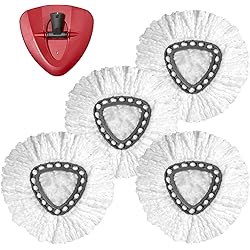Spin Mop Replacement Head - 4 Pack EasyWring Mop Refills Compatible with Triangle Spin Mop - Microfiber Mop Easy Cleaning Floor Head Mop for Floor Cleaning Includes 1 Rotating Mop Base