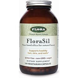 Flora - FloraSil Skin & Bone Nutrient, Plant-Based Silica for Natural Beauty, Skin & Bone Care with Calcium, Potassium, Manganese, Boron, Iron, Vegan, Gluten Free, Non GMO, 180 Vegetarian Capsules