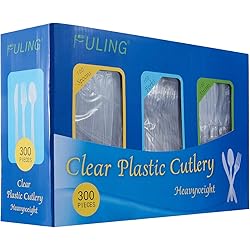 Cutlery Set Plastic Utensils Clear Forks Spoons Knives Disposable Silverware Heavyweight [300 Combo Box]