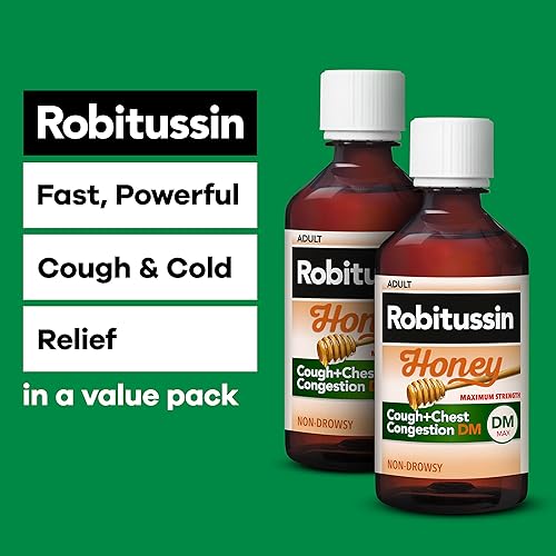 Robitussin Maximum Strength Honey Cough Plus Chest Congestion DM, Cough Medicine for Cough and Chest Congestion Relief Made with Real Honey for Flavor - 8 Fl Oz Pack of 2