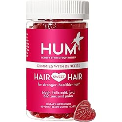 HUM Hair Sweet Hair - Hair Growth Biotin Gummies for Women - Vegan Hair Gummies Formulated with Fo Ti, Biotin, Folic Acid, Zinc, Vitamin B12 & PABA 60 Vegan Gummies