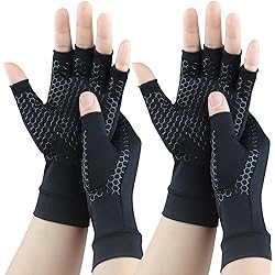 Gorbgle 2 Pairs Copper Arthritis Gloves for Carpal Tunnel Pain Relief, Compression Gloves to Alleviate Hand Pain,Swelling,Fingerless Computer Typing Gloves for Rheumatoid,Tendonitis WomenMenMedium