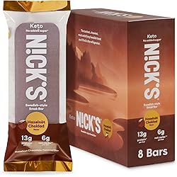 Nick's Smak Bar, Refrigerated Protein Bar, No Added Sugar, Keto Snack, 13g Protein, Meal Replacement Bar, Healthy Snack Bar, 6g net carbs, 8 Count, Hazelnut Chocolate
